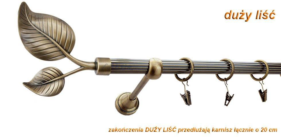 Karnisz DUŻY LIŚĆ Antyk Mosiądz, Pojedynczy 19 rura ryflowana - 200 cm - obrazek 2