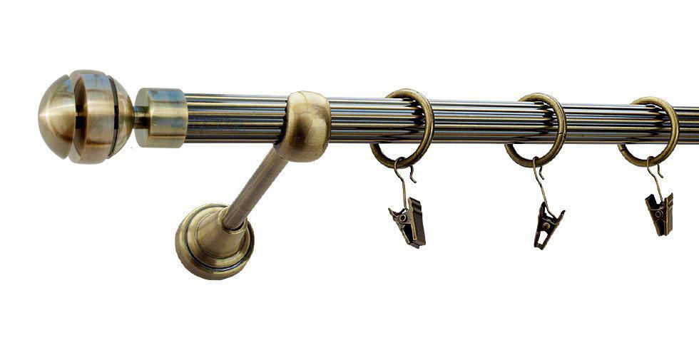 Karnisz GLORY Antyk Mosiądz, Pojedynczy 19 rura ryflowana - 320 cm