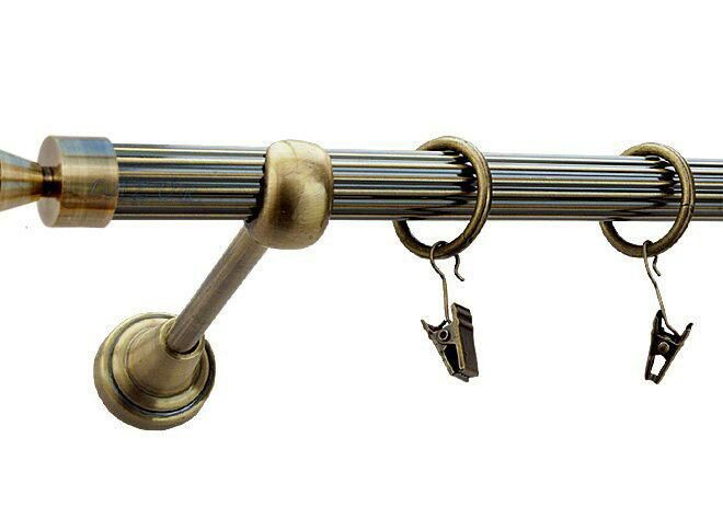 Karnisz STYLUS Antyk Mosiądz, Pojedynczy 19 rura ryflowana - 480 cm