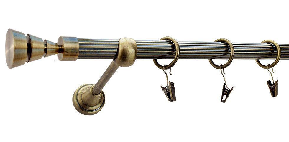 Karnisz STYLUS Antyk Mosiądz, Pojedynczy 19 rura ryflowana - 320 cm