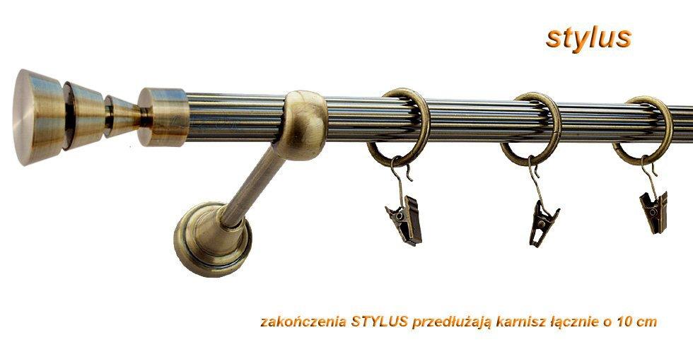 Karnisz STYLUS Antyk Mosiądz, Pojedynczy 19 rura ryflowana - 320 cm - obrazek 2