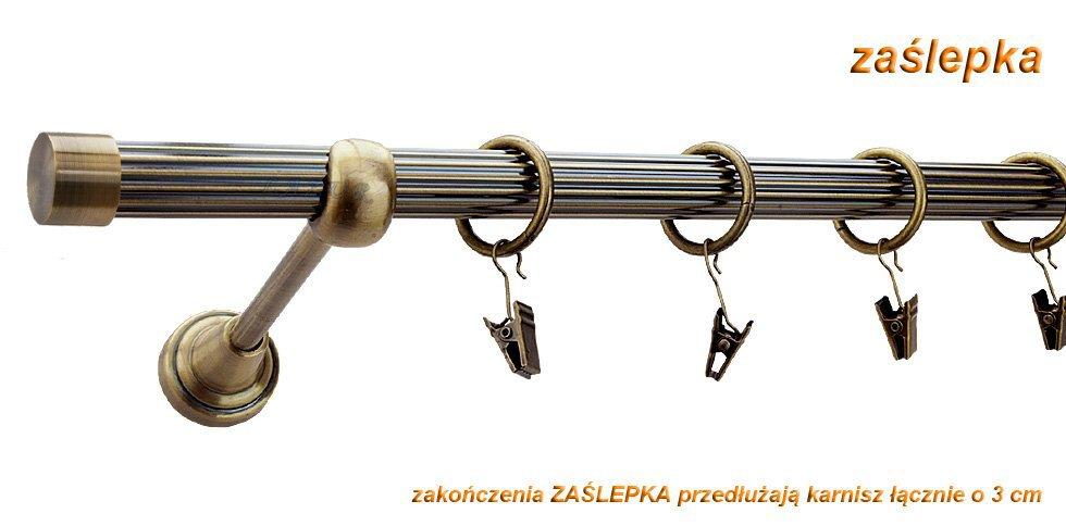 Karnisz ZAŚLEPKA Antyk Mosiądz, Pojedynczy 19 rura ryflowana - 200 cm - obrazek 2
