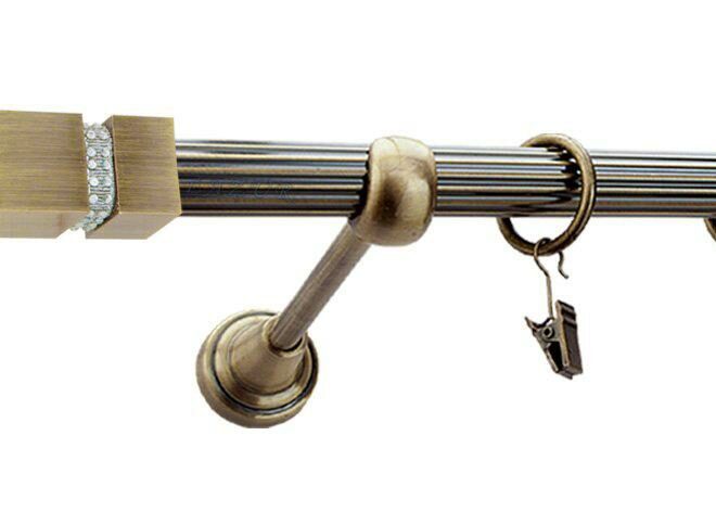 Karnisz FOSSI Antyk Mosiądz, Pojedynczy 19 rura ryflowana - 480 cm