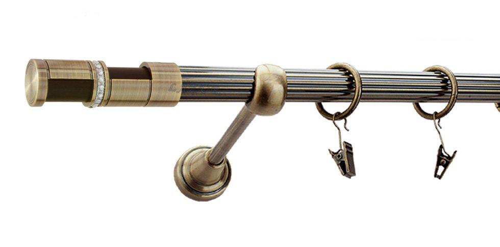 Karnisz DANTE Antyk Mosiądz, Pojedynczy 19 rura ryflowana - 200 cm