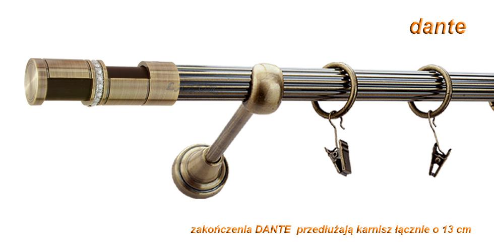 Karnisz DANTE Antyk Mosiądz, Pojedynczy 19 rura ryflowana - 200 cm - obrazek 2