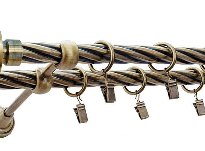 Karnisz AMARO Antyk Mosiądz, Podwójny 19 + 19 rura skrętna - 480 cm