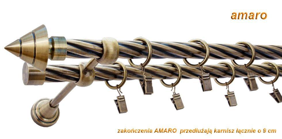 Karnisz AMARO Antyk Mosiądz, Podwójny 19 + 19 rura skrętna - 320 cm - obrazek 3