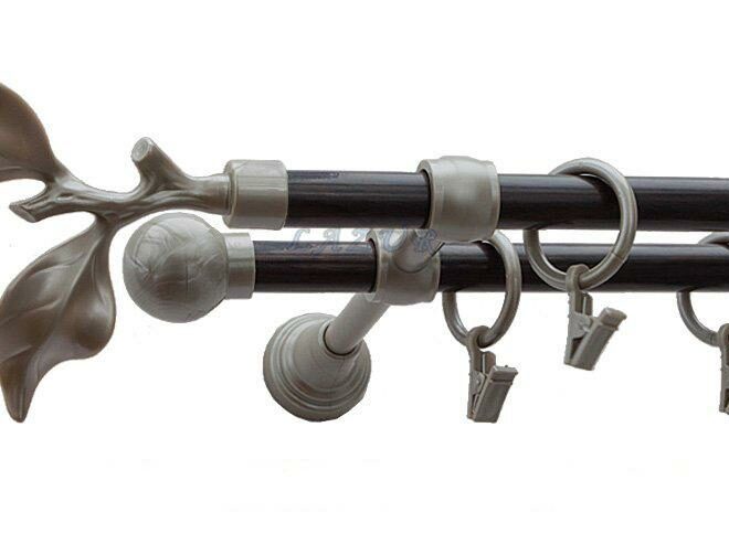 Karnisz Motyw Kute Satyna + Wenge, Podwójne 16 + 16 LIŚĆ RÓŻY - 480 cm