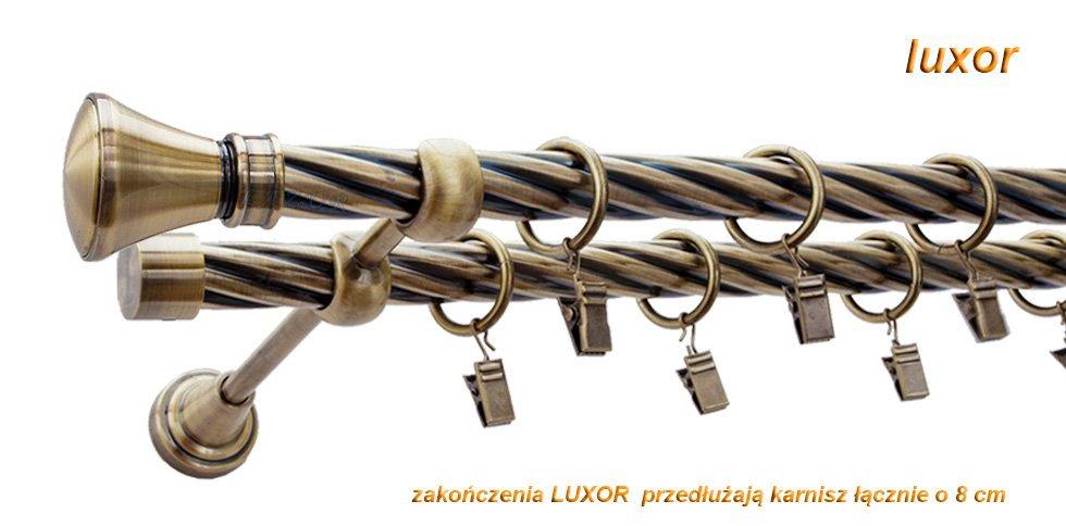 Karnisz LUXOR Antyk Mosiądz, Podwójny 19 + 19 rura skrętna - 400 cm - obrazek 3