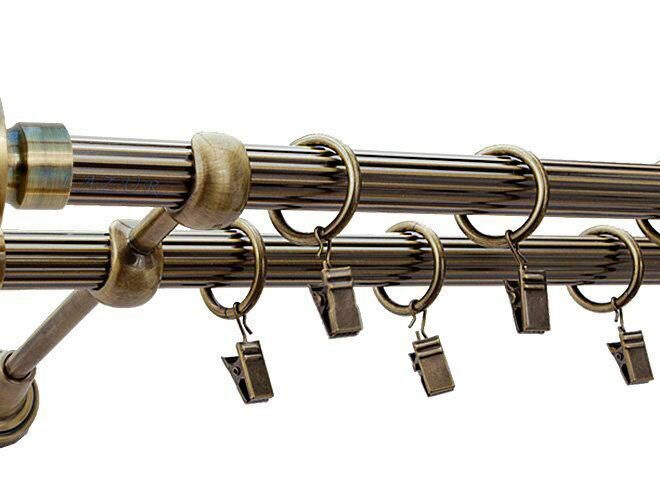 Karnisz AMARO Antyk Mosiądz, Podwójny 19 + 19 rura ryflowana - 480 cm