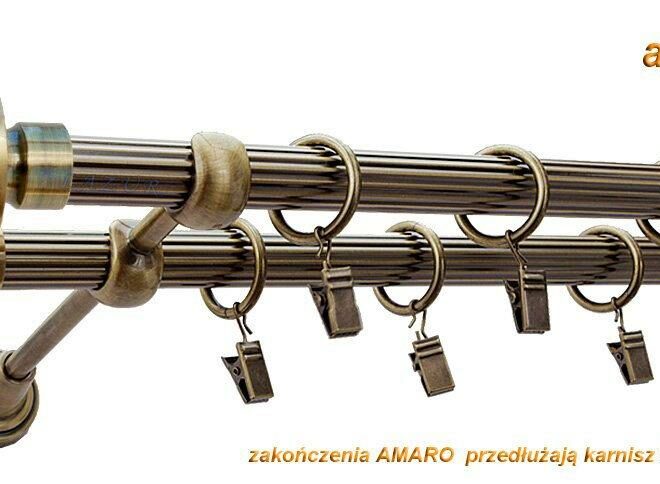 Alternative view of Karnisz AMARO Antyk Mosiądz, Podwójny 19 + 19 rura ryflowana - 480 cm