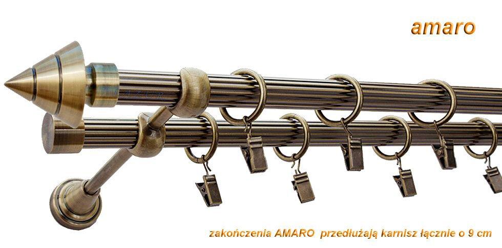 Karnisz AMARO Antyk Mosiądz, Podwójny 19 + 19 rura ryflowana - 320 cm - obrazek 2