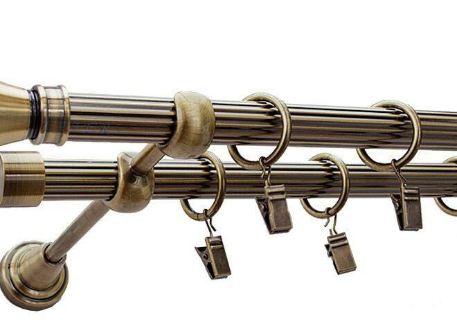 Karnisz LUXOR Antyk Mosiądz, Podwójny 19 + 19 rura ryflowana - 480 cm