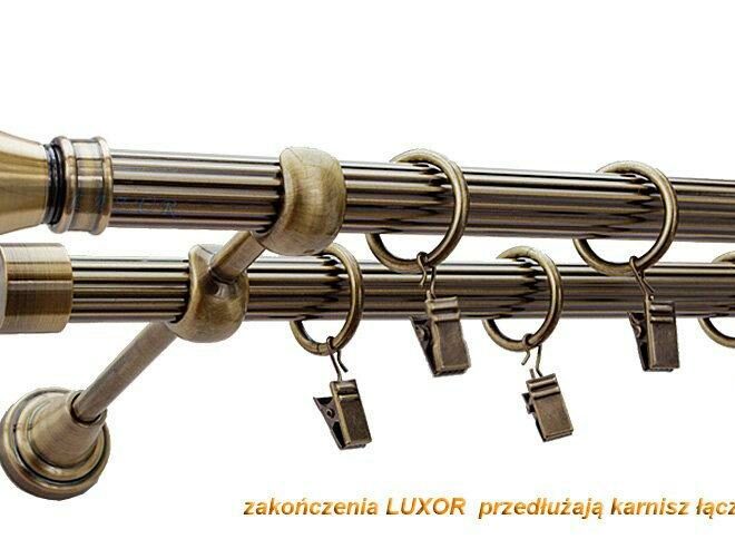 Alternative view of Karnisz LUXOR Antyk Mosiądz, Podwójny 19 + 19 rura ryflowana - 480 cm
