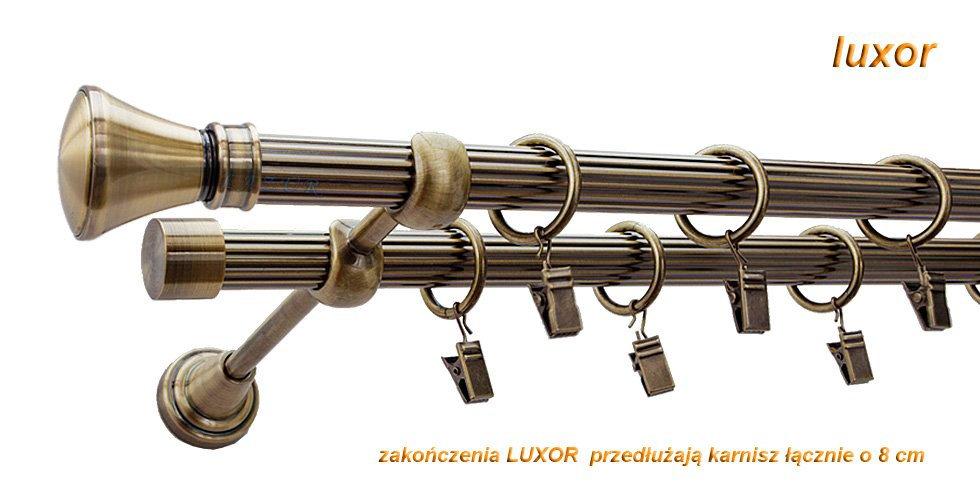 Karnisz LUXOR Antyk Mosiądz, Podwójny 19 + 19 rura ryflowana - 240 cm - obrazek 2