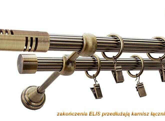 Alternative view of Karnisz ELIS Antyk Mosiądz, Podwójny 19 + 19 rura ryflowana - 480 cm