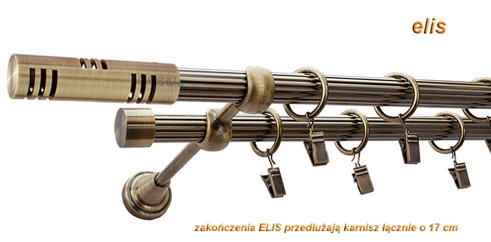 Karnisz ELIS Antyk Mosiądz, Podwójny 19 + 19 rura ryflowana - 400 cm - obrazek 2