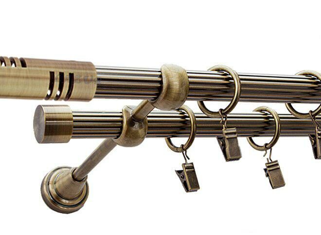 Karnisz ELIS Antyk Mosiądz, Podwójny 19 + 19 rura ryflowana - 480 cm