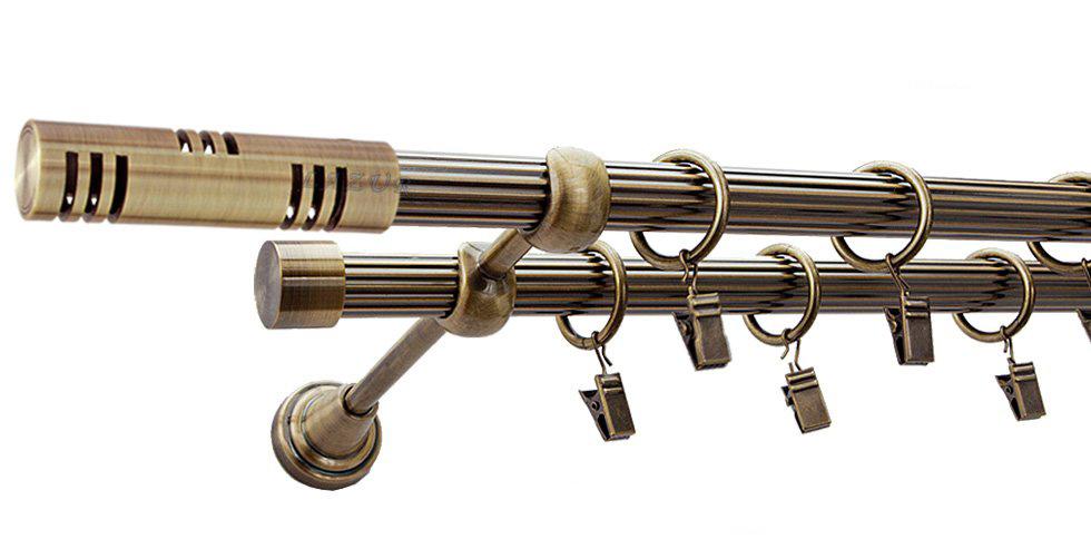 Karnisz ELIS Antyk Mosiądz, Podwójny 19 + 19 rura ryflowana - 400 cm