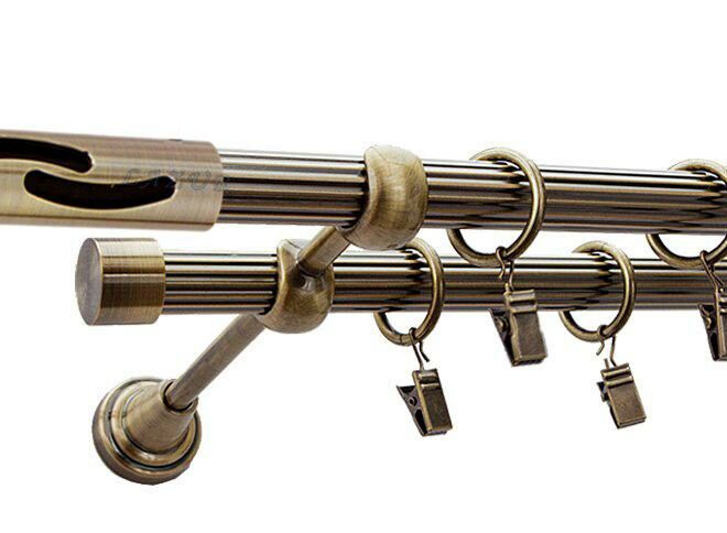 Karnisz FALKO Antyk Mosiądz, Podwójny 19 + 19 rura ryflowana - 480 cm