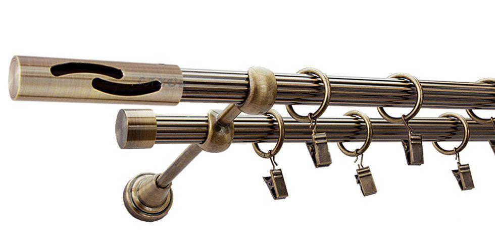 Karnisz FALKO Antyk Mosiądz, Podwójny 19 + 19 rura ryflowana - 200 cm