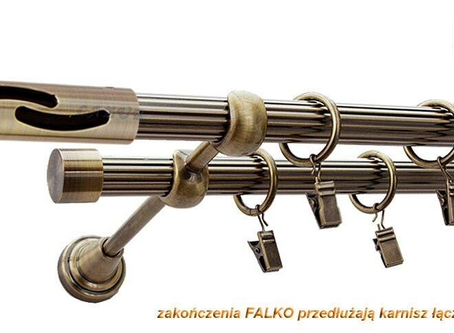 Alternative view of Karnisz FALKO Antyk Mosiądz, Podwójny 19 + 19 rura ryflowana - 480 cm