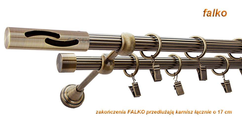 Karnisz FALKO Antyk Mosiądz, Podwójny 19 + 19 rura ryflowana - 200 cm - obrazek 2