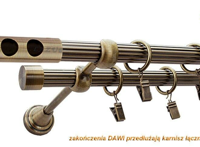 Alternative view of Karnisz DAWI Antyk Mosiądz, Podwójny 19 + 19 rura ryflowana - 480 cm