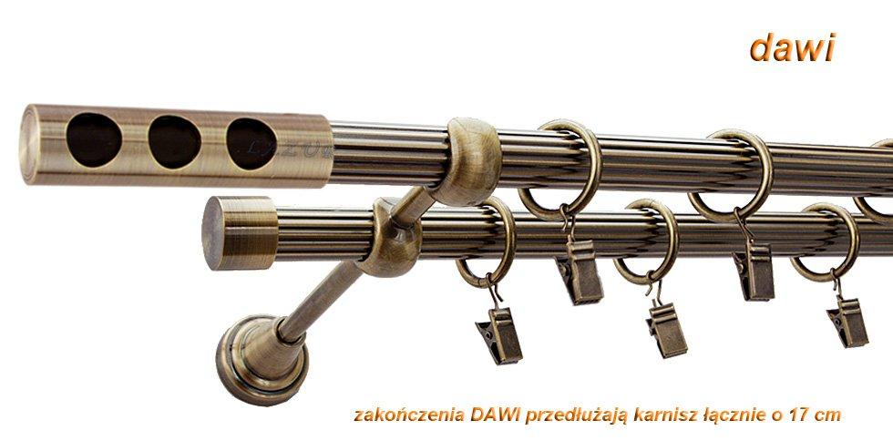 Karnisz DAWI Antyk Mosiądz, Podwójny 19 + 19 rura ryflowana - 400 cm - obrazek 2