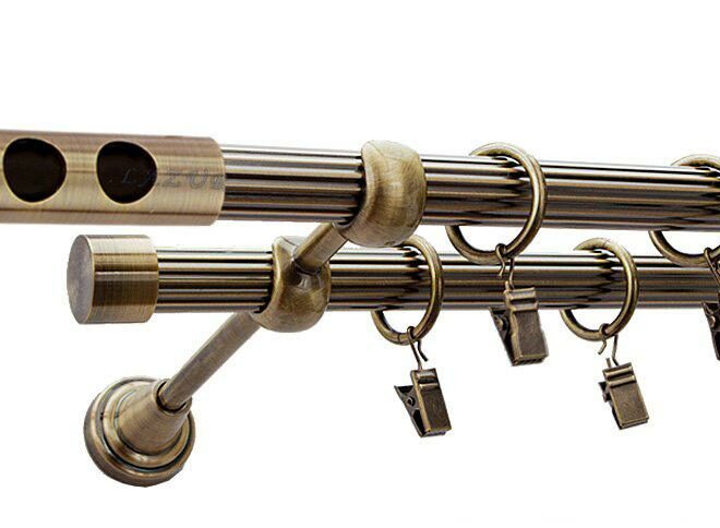 Karnisz DAWI Antyk Mosiądz, Podwójny 19 + 19 rura ryflowana - 480 cm