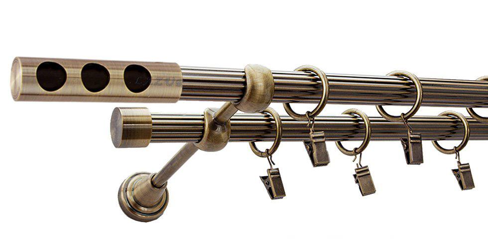 Karnisz DAWI Antyk Mosiądz, Podwójny 19 + 19 rura ryflowana - 400 cm