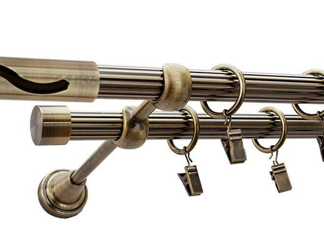 Karnisz SALSA Antyk Mosiądz, Podwójny 19 + 19 rura ryflowana - 480 cm