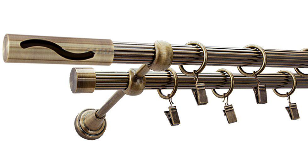 Karnisz SALSA Antyk Mosiądz, Podwójny 19 + 19 rura ryflowana - 400 cm