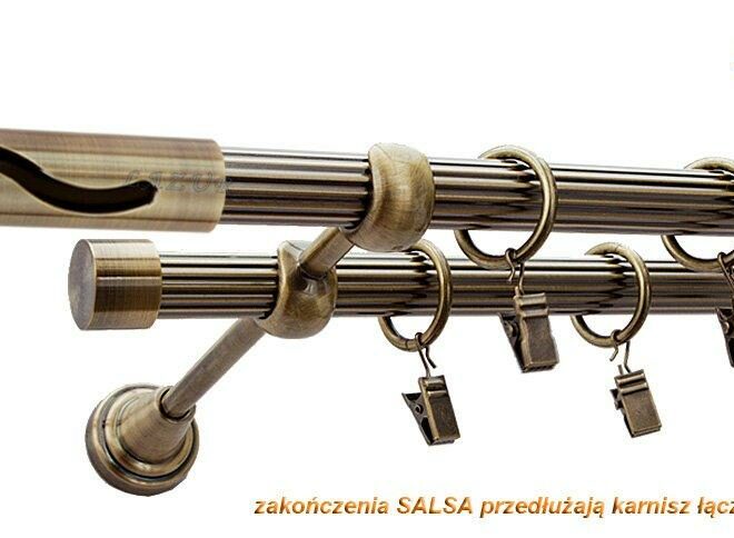Alternative view of Karnisz SALSA Antyk Mosiądz, Podwójny 19 + 19 rura ryflowana - 480 cm