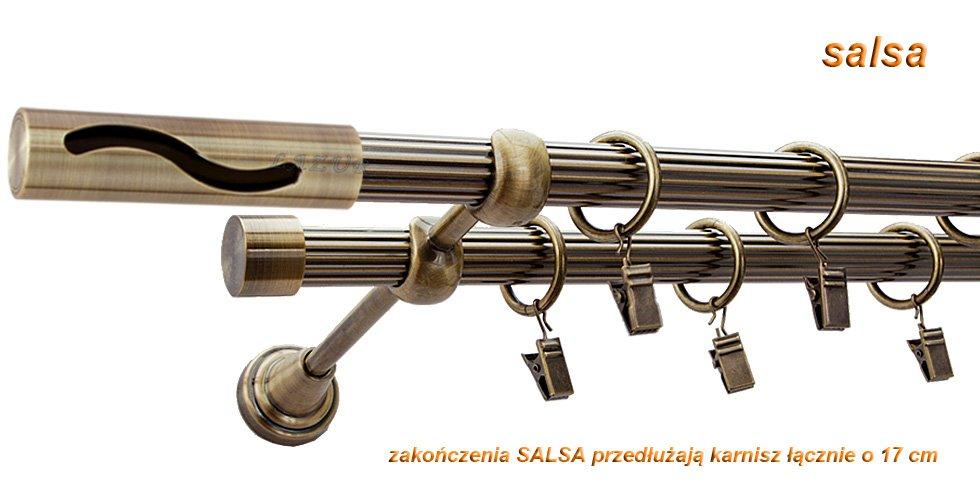 Karnisz SALSA Antyk Mosiądz, Podwójny 19 + 19 rura ryflowana - 400 cm - obrazek 2