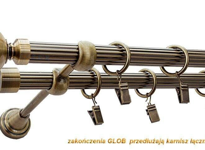 Alternative view of Karnisz GLOB Antyk Mosiądz, Podwójny 19 + 19 rura ryflowana - 480 cm