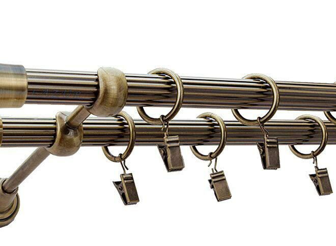 Karnisz MONACO Antyk Mosiądz, Podwójny 19 + 19 rura ryflowana - 480 cm