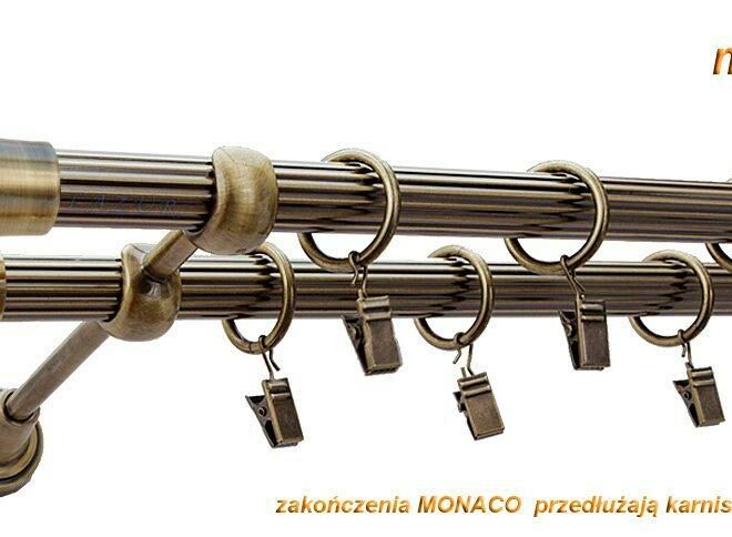 Alternative view of Karnisz MONACO Antyk Mosiądz, Podwójny 19 + 19 rura ryflowana - 480 cm