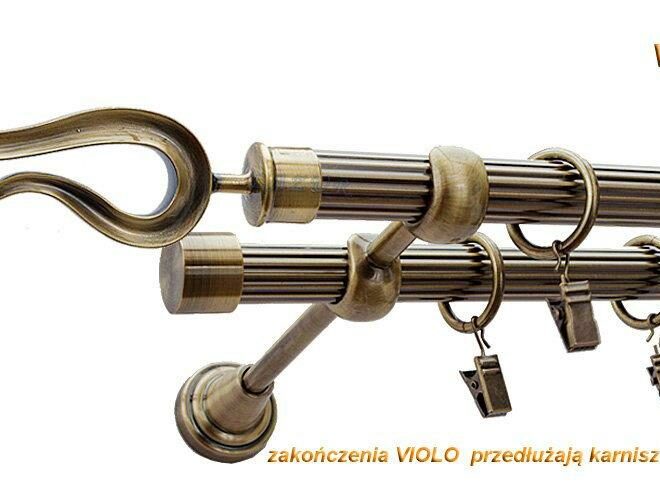 Alternative view of Karnisz VIOLO Antyk Mosiądz, Podwójny 19 + 19 rura ryflowana - 480 cm