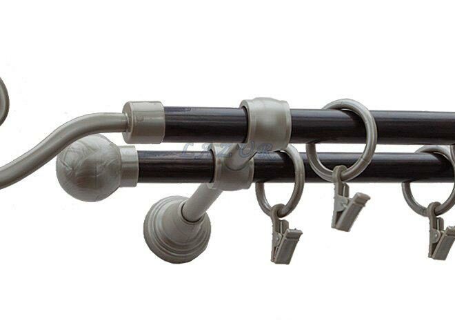 Karnisz Motyw Kute Satyna + Wenge, Podwójne 16 + 16 HAK - 480 cm