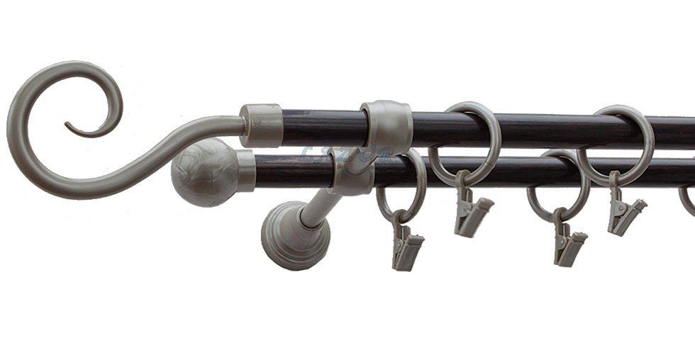 Karnisz Motyw Kute Satyna + Wenge, Podwójne 16 + 16 HAK - 360 cm