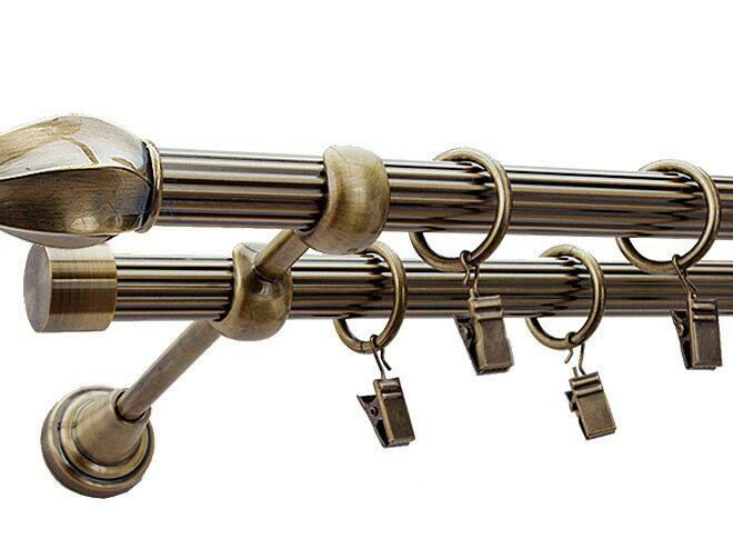 Karnisz TWISTER Antyk Mosiądz, Podwójny 19 + 19 rura ryflowana - 480 cm