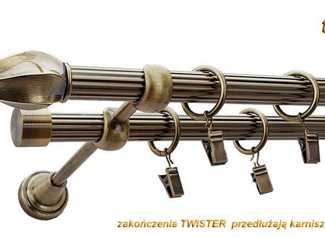 Alternative view of Karnisz TWISTER Antyk Mosiądz, Podwójny 19 + 19 rura ryflowana - 480 cm