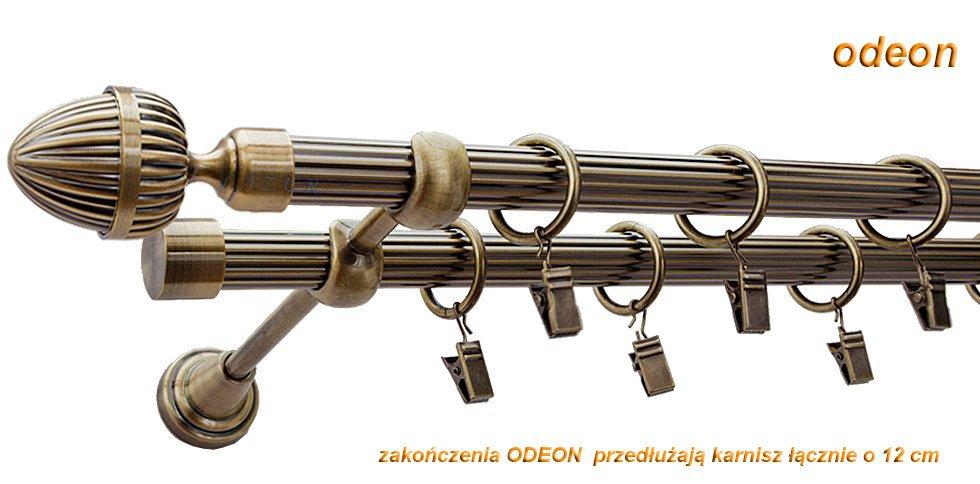 Karnisz ODEON Antyk Mosiądz, Podwójny 19 + 19 rura ryflowana - 400 cm - obrazek 2