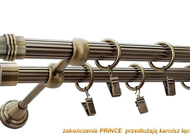 Alternative view of Karnisz PRINCE Antyk Mosiądz, Podwójny 19 + 19 rura ryflowana - 480 cm