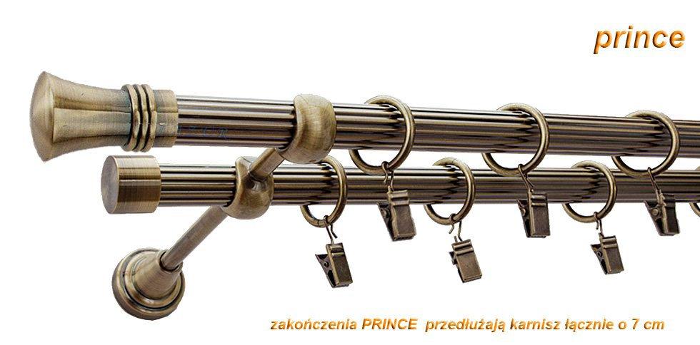 Karnisz PRINCE Antyk Mosiądz, Podwójny 19 + 19 rura ryflowana - 240 cm - obrazek 2