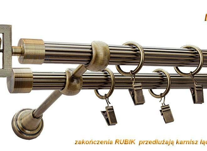 Alternative view of Karnisz RUBIK Antyk Mosiądz, Podwójny 19 + 19 rura ryflowana - 480 cm