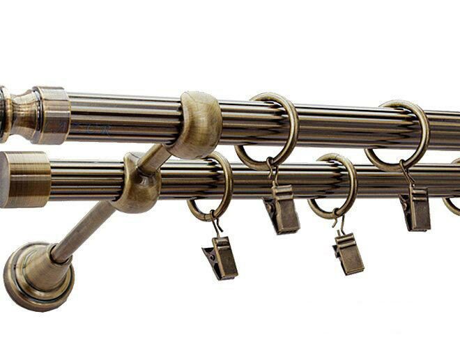 Karnisz BOSTON Antyk Mosiądz, Podwójny 19 + 19 rura ryflowana - 480 cm