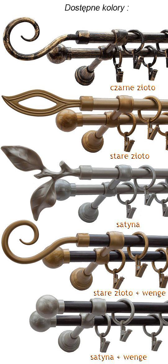 Karnisz Motyw Kute Satyna + Wenge, Podwójne 16 + 16 LISTEK - 220 cm - obrazek 2