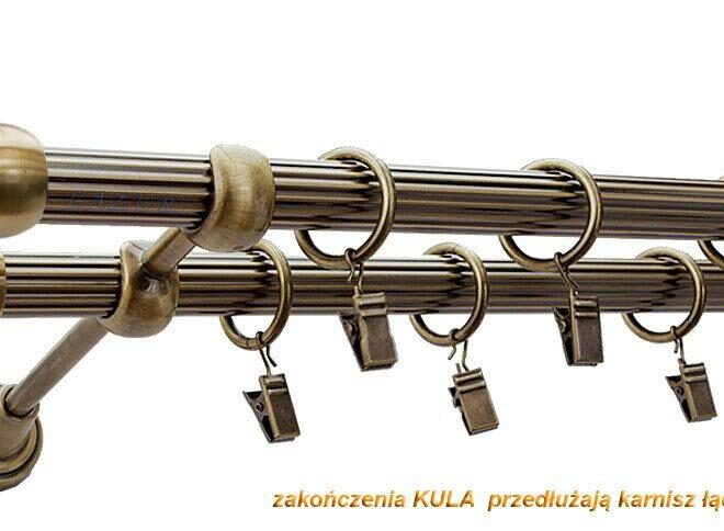 Alternative view of Karnisz KULA Antyk Mosiądz, Podwójny 19 + 19 rura ryflowana - 480 cm